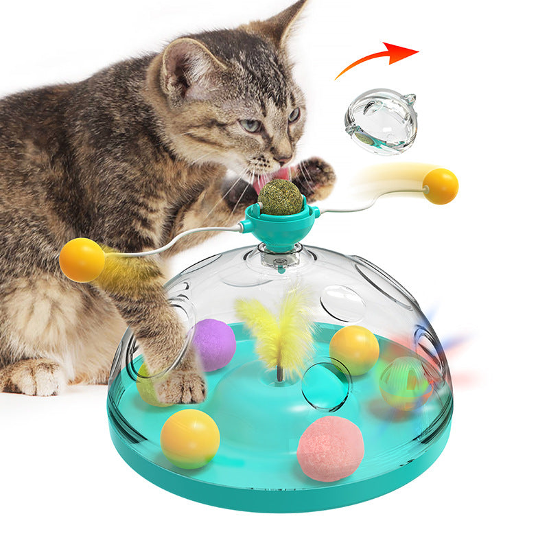 Meows Windmühle, lustiges Katzenspielzeug, interaktives multifunktionales Drehteller-Haustier-Lernspielzeug mit Katzenminze, leuchtender Ball, Windrad-Spielzeug, Haustierprodukte