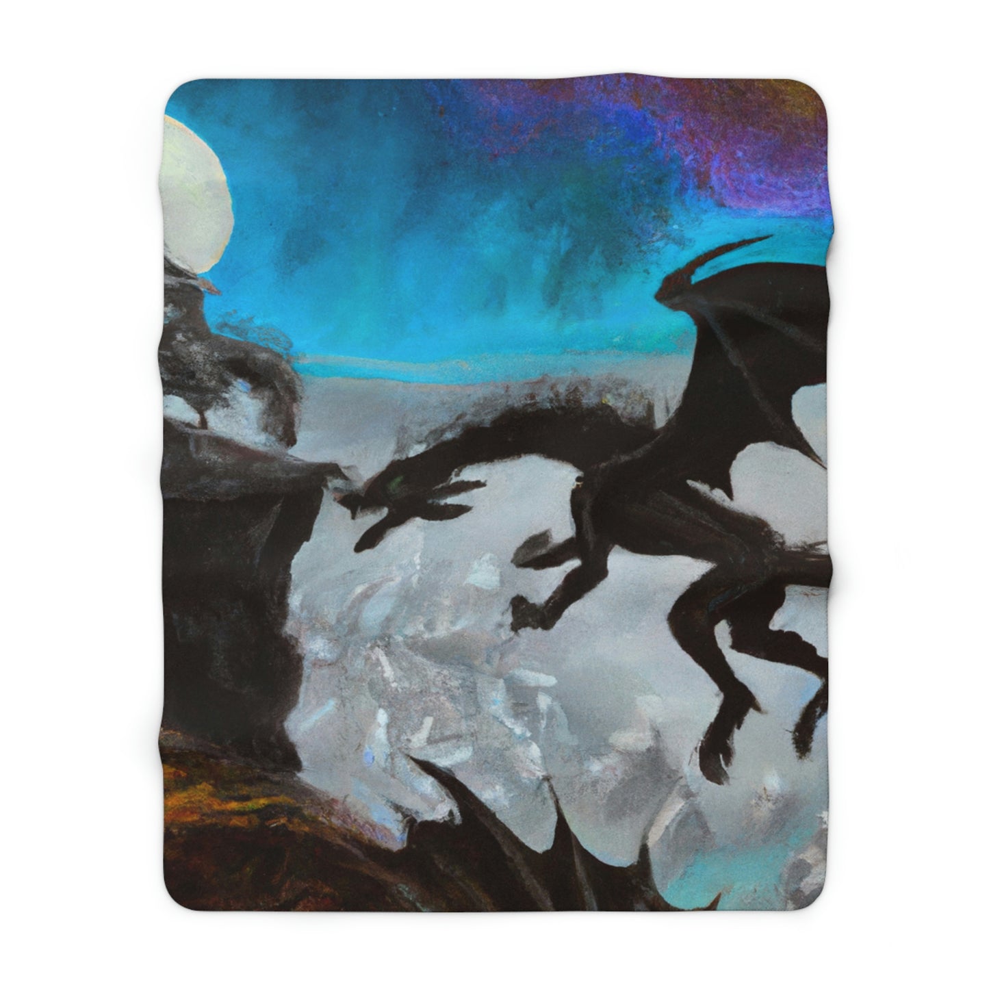 "Clash of Fire and Steel on the Moonlit Cliff" - The Alien Sherpa Fleece Blanket