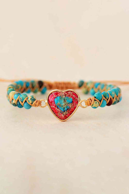 Pulsera de piedra natural hecha a mano con forma de corazón