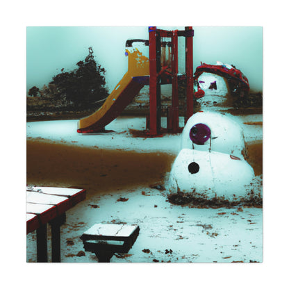 "Melancholischer Schneemann auf einem stillen Spielplatz" - The Alien Canva