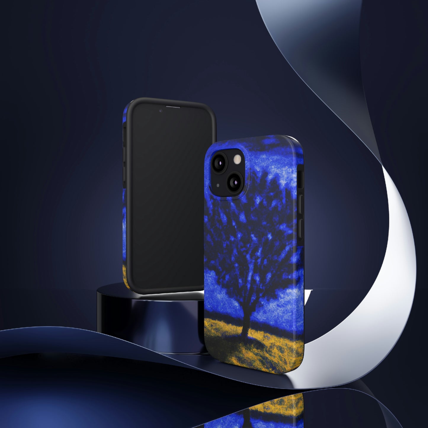 "Ein einsamer blauer Baum im Mondscheinfeld" - Die Alien Tough Phone Cases