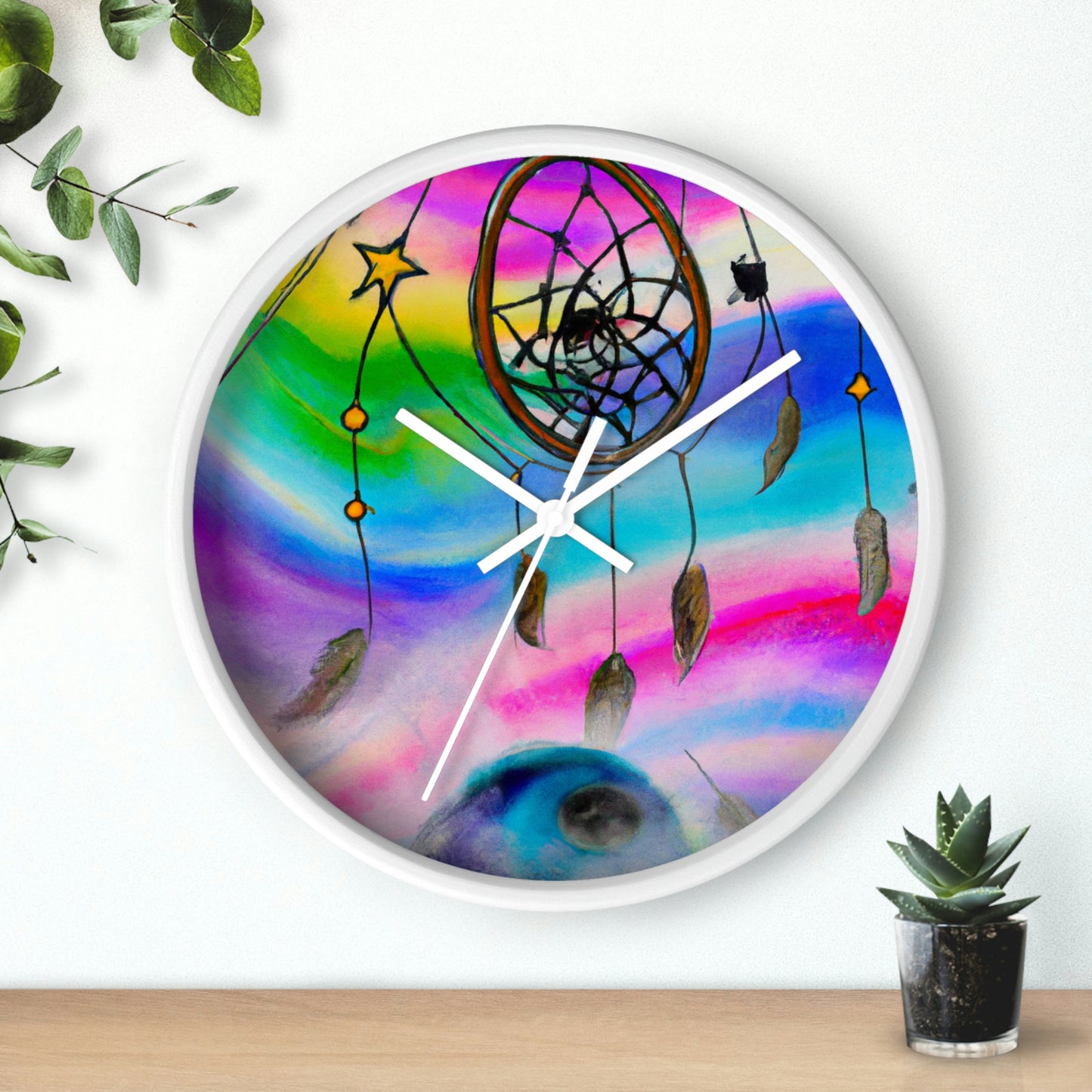 "A Galaxy of Dreams: A Colorful Dreamcatcher Captures Falling Stardust" - The Alien Wall Clock