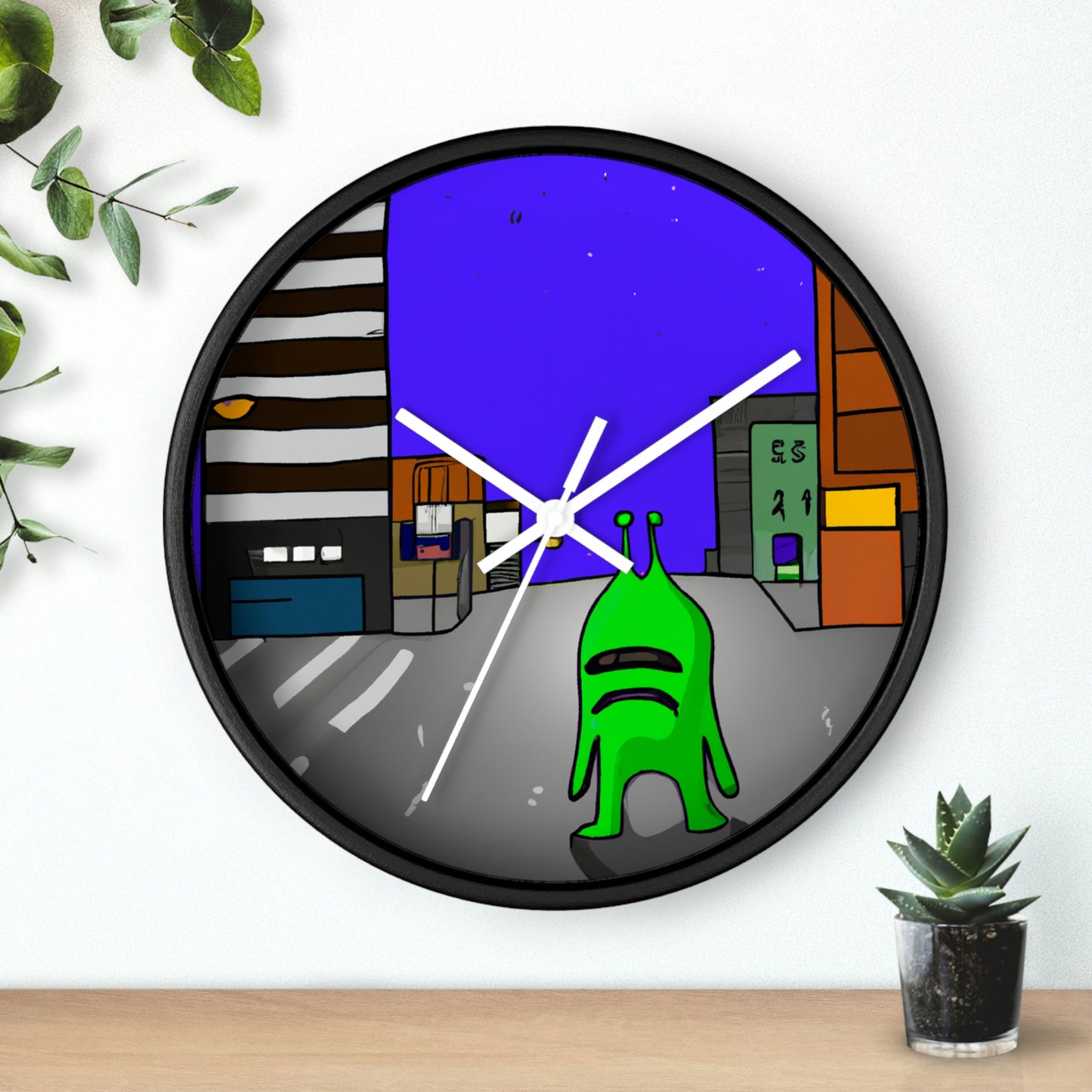 "Alien-Missgeschick in der Stadt" - Die Alien-Wanduhr