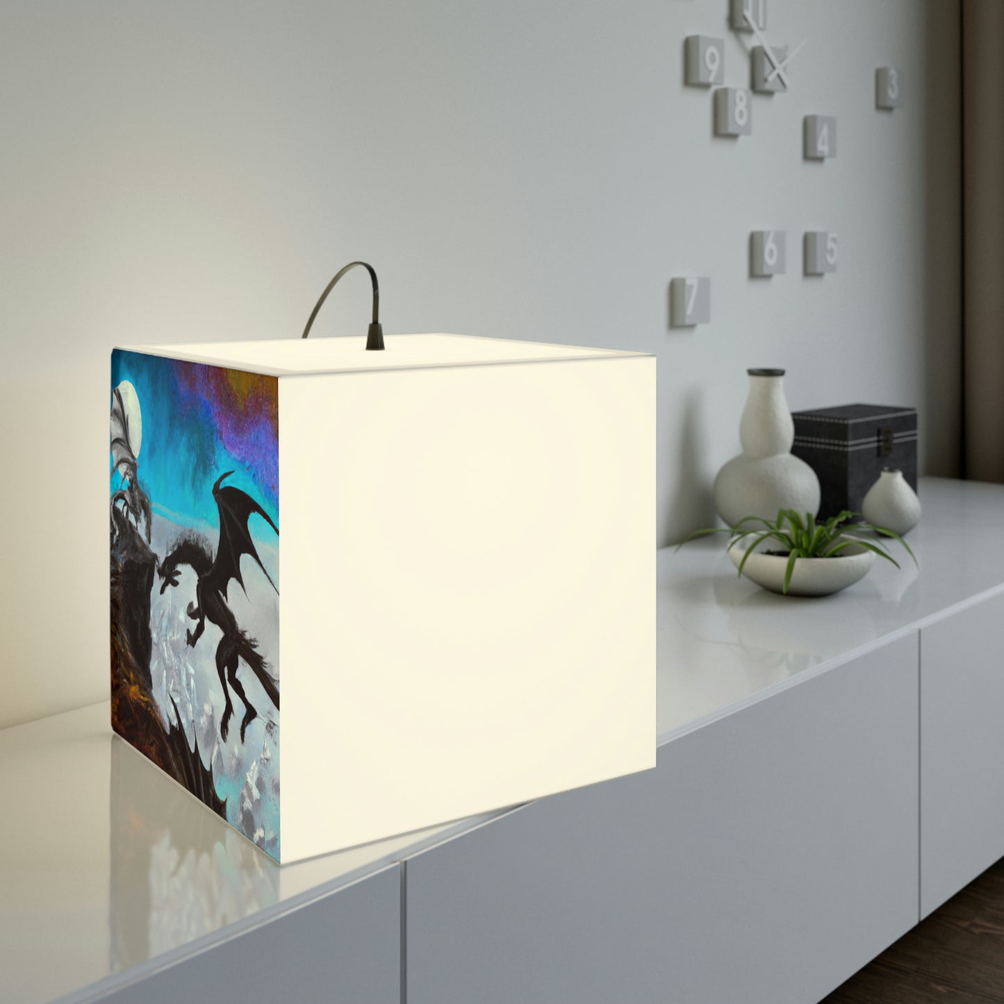 "Clash of Fire and Steel on the Moonlit Cliff" - The Alien Light Cube Lamp