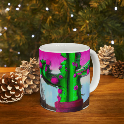 "An Awkward Caffeinated Moment: The Tale of a Bot and a Cactus" - The Alien Ceramic Mug 11 oz