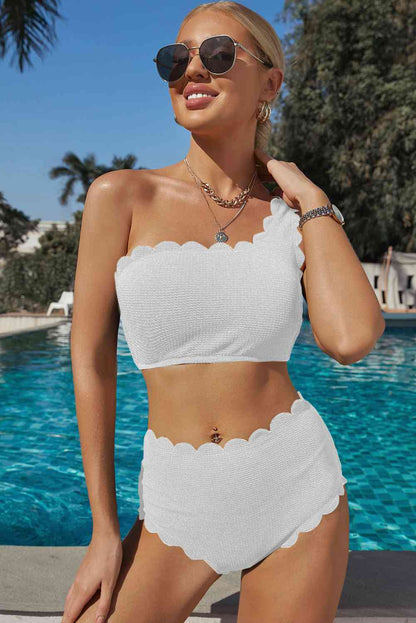 One-Shoulder-Bikini-Set mit Muschelbesatz