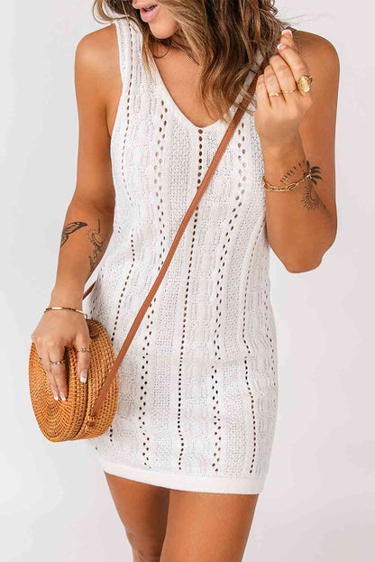 Openwork Sleeveless V-Neck Knit Dress