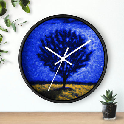 "Un árbol azul solitario en el campo de luz de la luna" - El reloj de pared alienígena