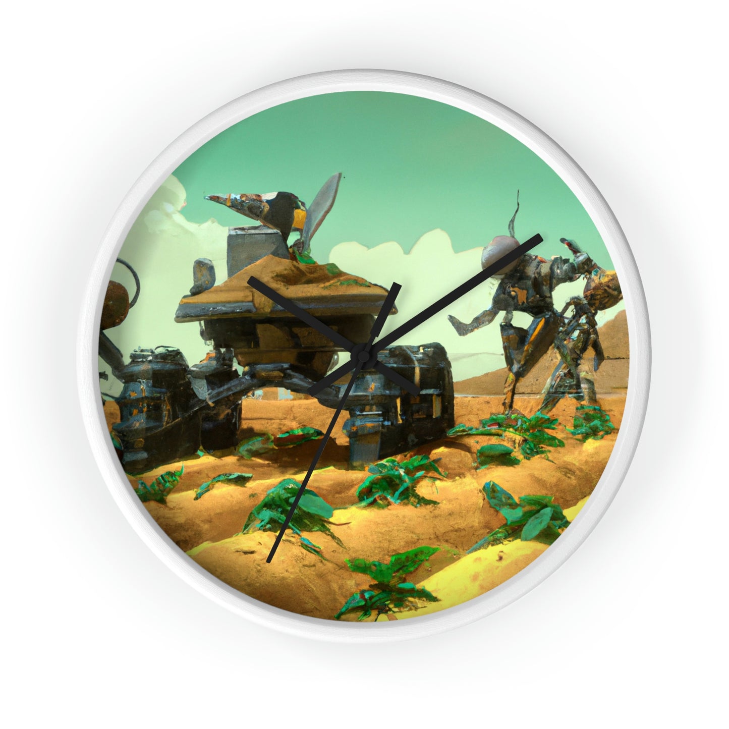 "Harvesting Hope: A Post-Apocalyptic Tale of Robot Farmers" - Die Alien-Wanduhr