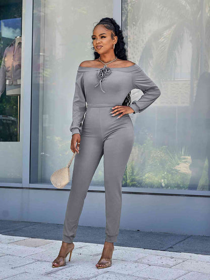 Lace-Up Off-Shoulder Long Sleeve Jumpsuit