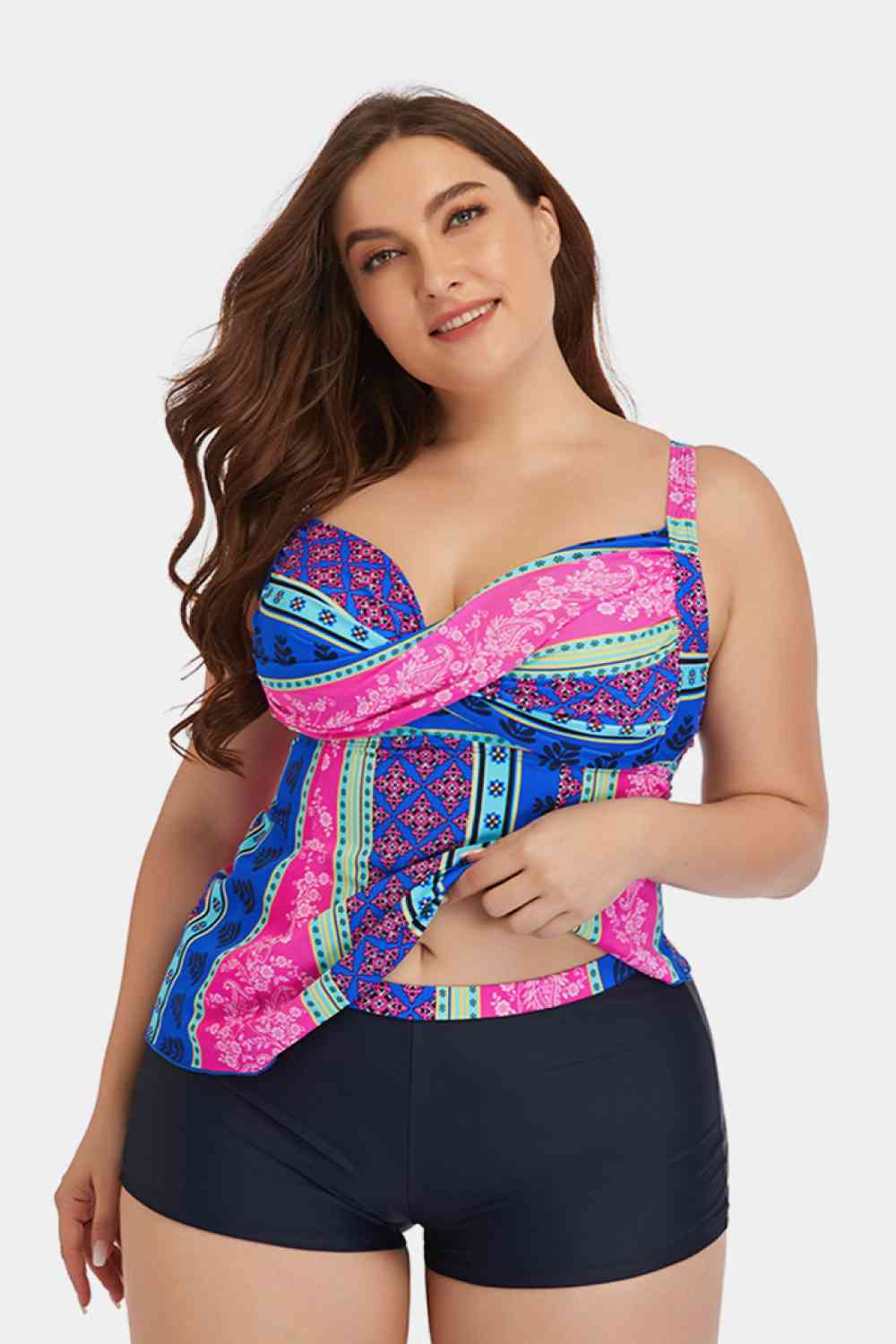 Plus Size Printed Crisscross Cutout Two-Piece Swim Set