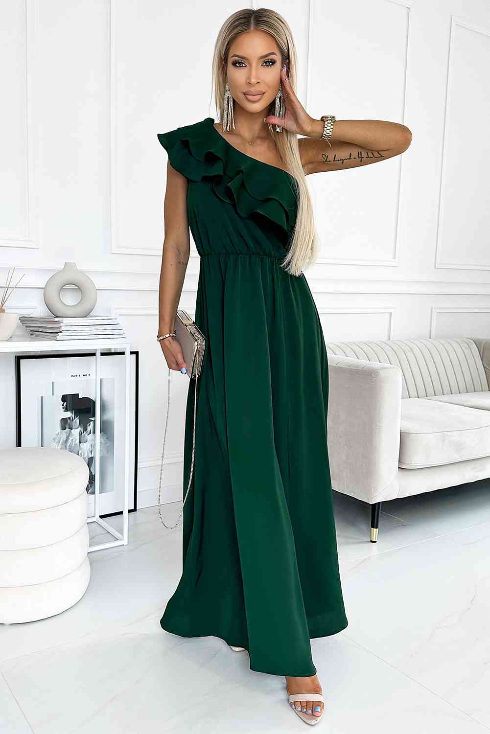 One-Shoulder-Maxikleid mit Rüschen