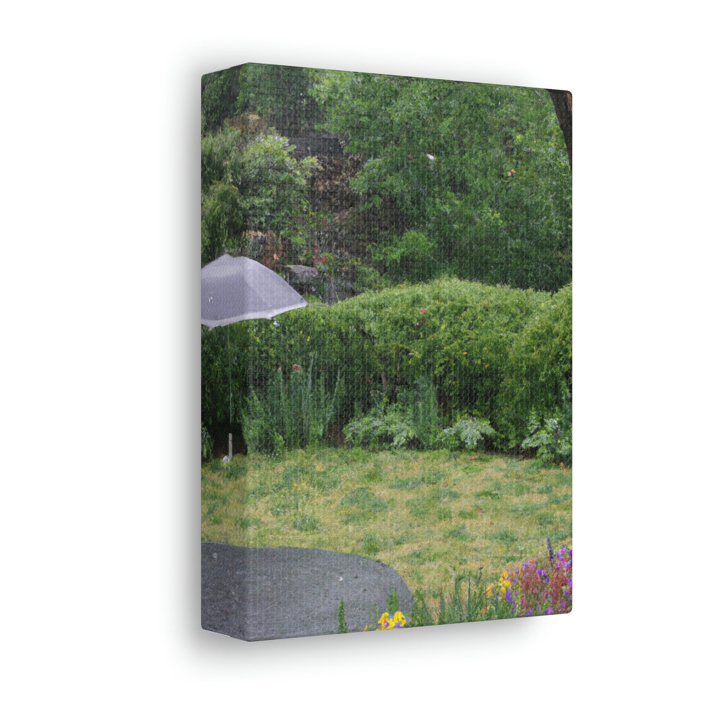 "Rainy Refuges: Uncovering the Fortune of a Garden Under an Umbrella" - The Alien Canva