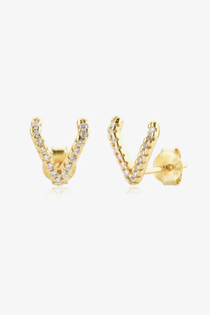 Zircon Letter V Stud Earrings