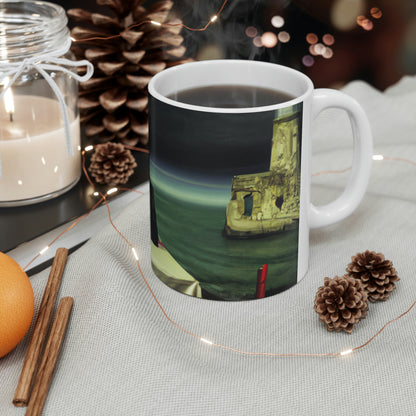 "A Beacon of Romance: An Intimate Candlelight Dinner in a Forgotten Lighthouse" - The Alien Ceramic Mug 11 oz