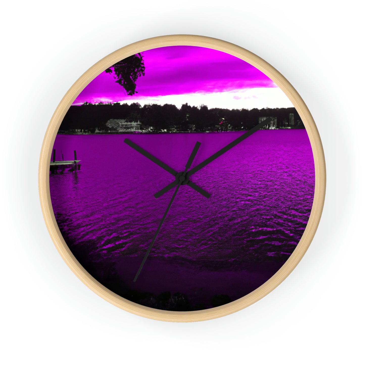 "The Neon Purple Lakefront" - The Alien Wall Clock