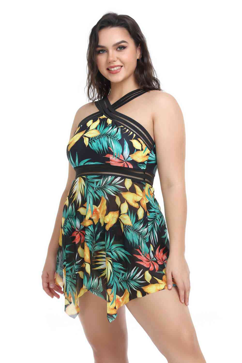 Plus Size Handkerchief-Hem Swim Dress and Bottoms Set