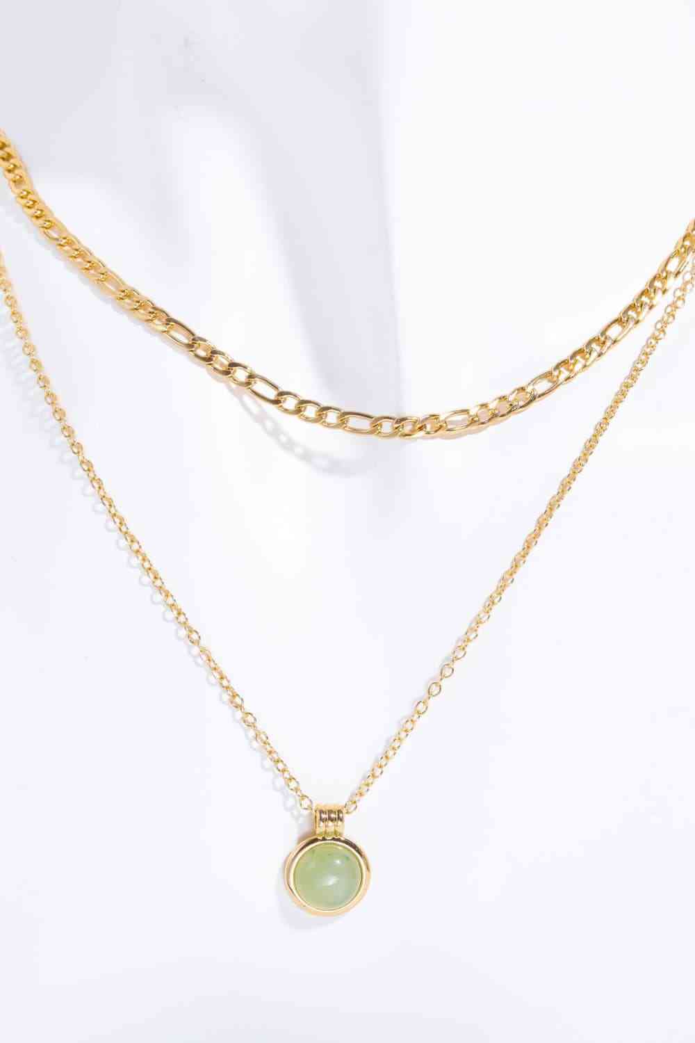 Copper 14K Gold-Plated Round Shape Aventurine Pendant Necklace