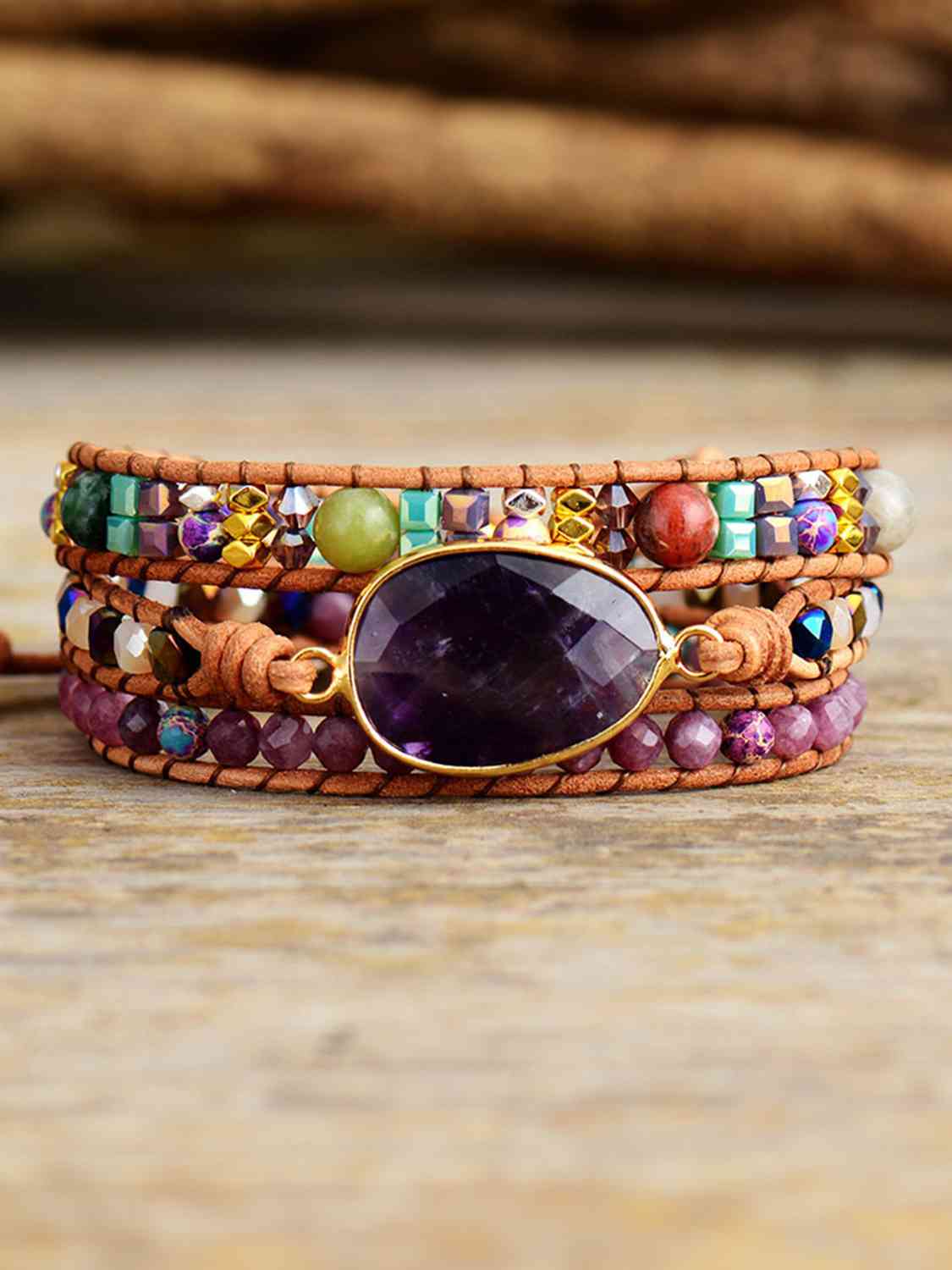 Pulsera de amatista de triple capa