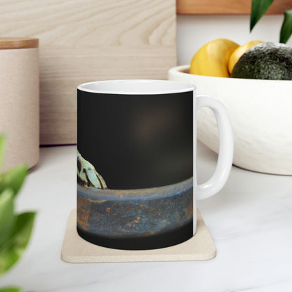 "A Tad Too Far: The Tale of a Train-Stuck Frog." - The Alien Ceramic Mug 11 oz