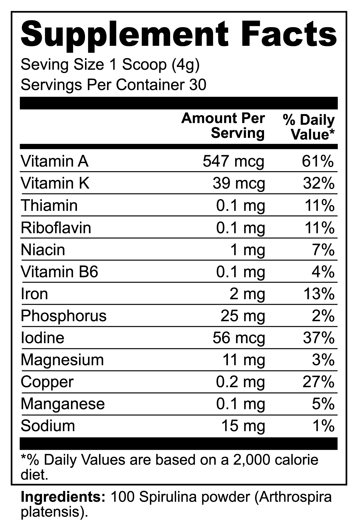 Organic Spirulina Powder 0.26lb (120 g) The Alien Vitamins & Supplements