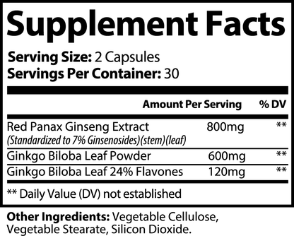 Ginkgo Biloba + Ginseng 60 capsules The Alien Vitamins & Supplements