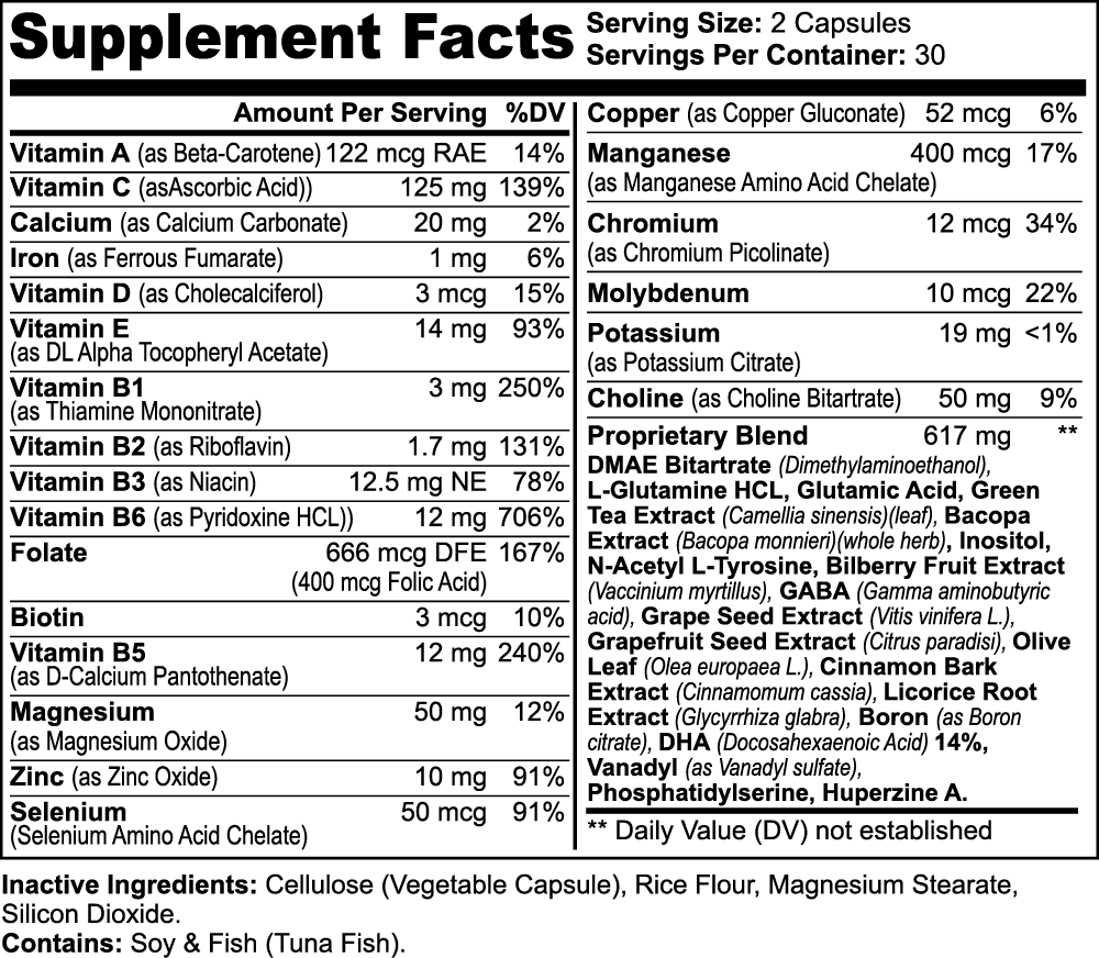 Nootropic Brain &amp; Focus Formula 60 cápsulas The Alien Vitamins &amp; Supplements