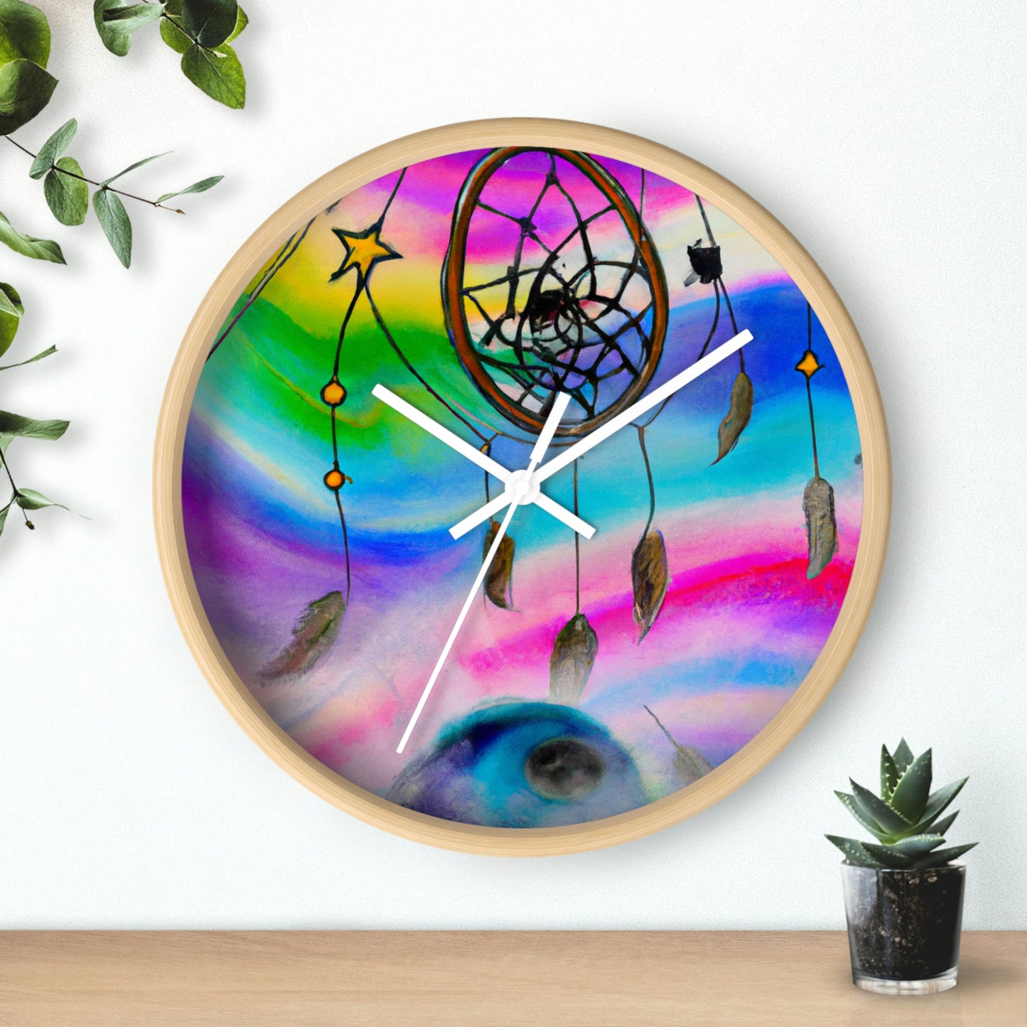 "A Galaxy of Dreams: A Colorful Dreamcatcher Captures Falling Stardust" - The Alien Wall Clock