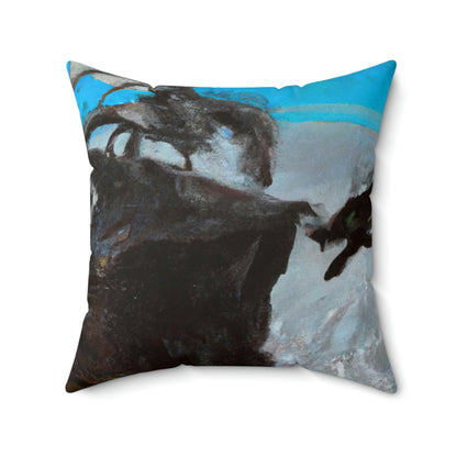 „Kampf von Feuer und Stahl auf der mondbeschienenen Klippe“ – The Alien Square Pillow