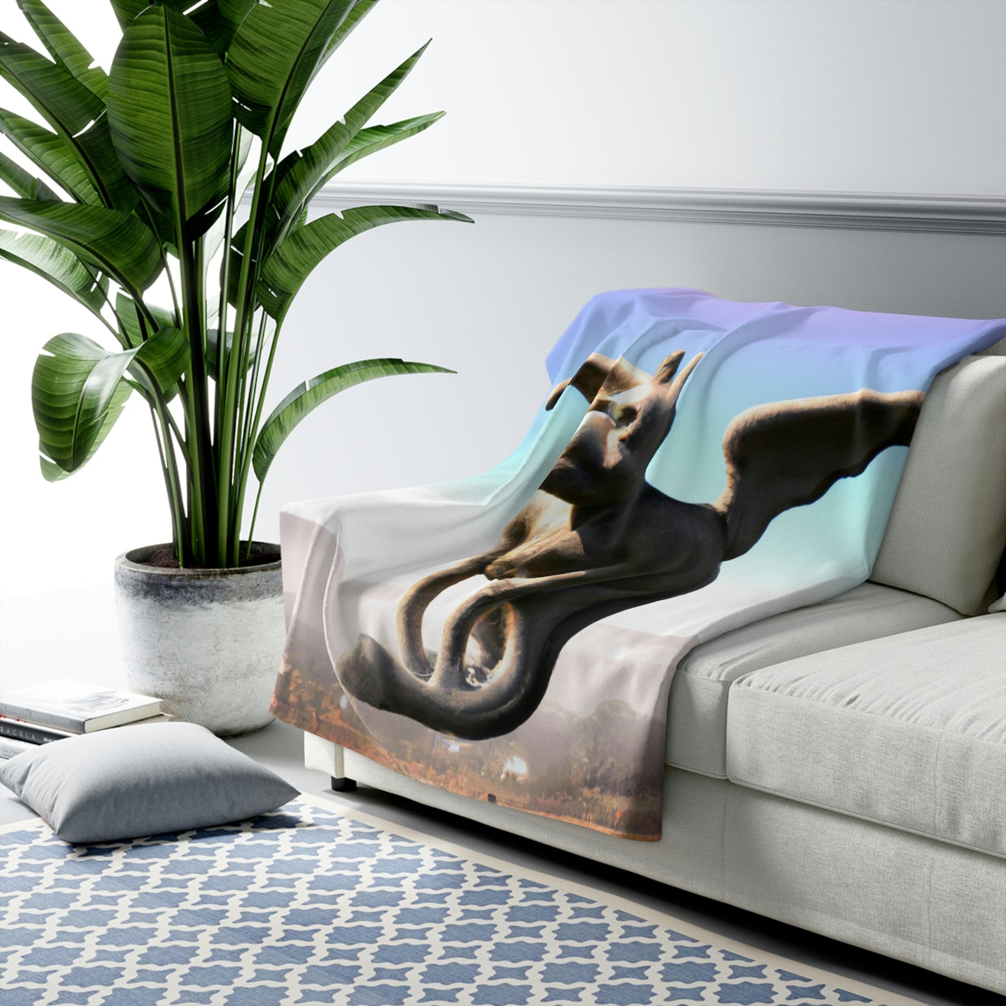 "Alone on the Hilltop: The Tale of a Solitary Gargoyle" - The Alien Sherpa Fleece Blanket