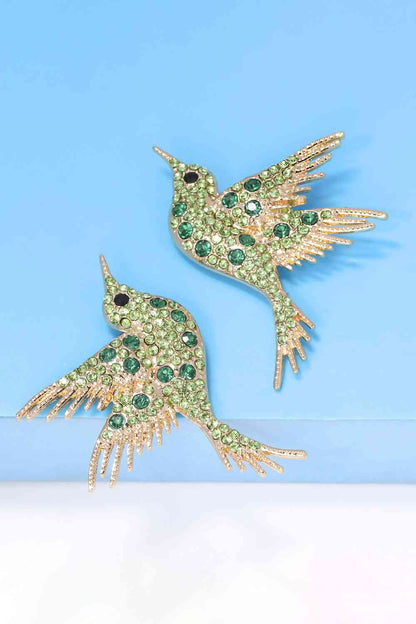 Bird Shape Zinc Alloy Frame Glass Stone Dangle Earrings