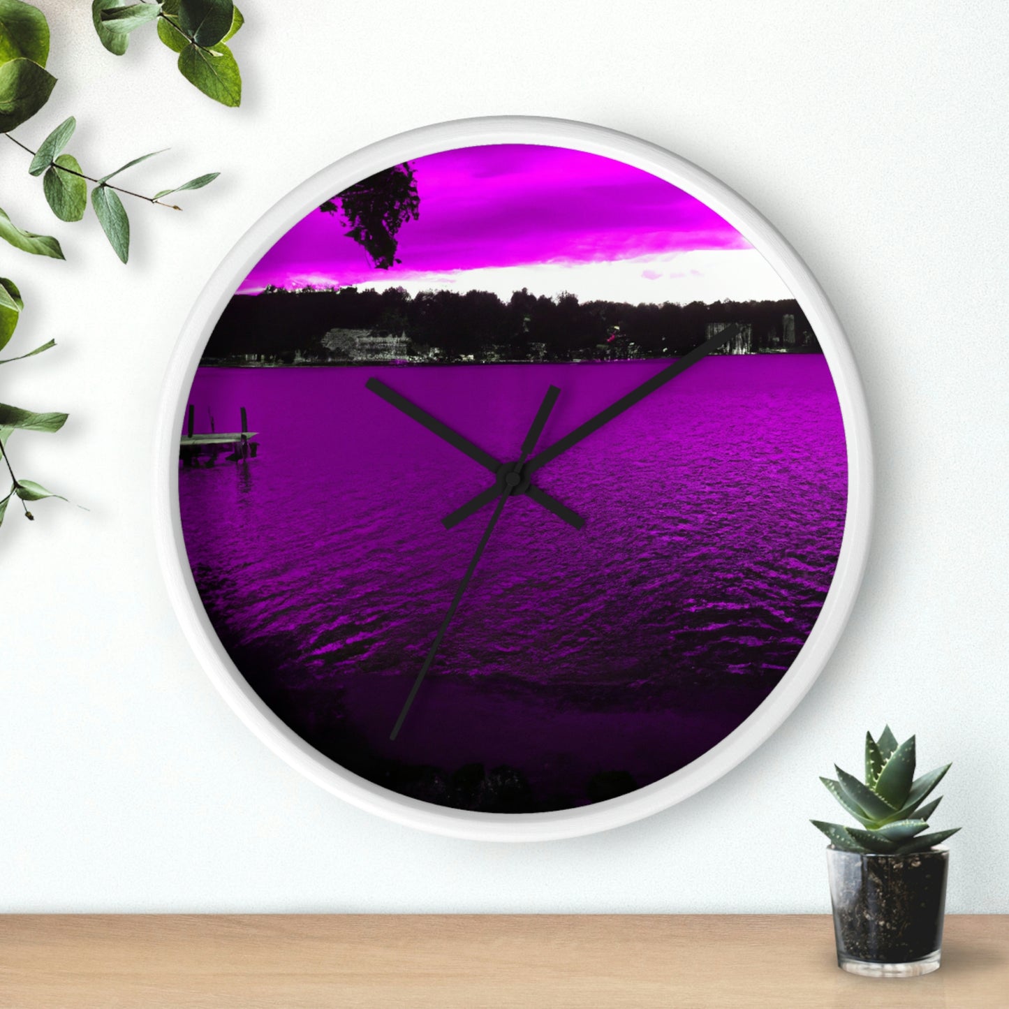 "The Neon Purple Lakefront" - The Alien Wall Clock