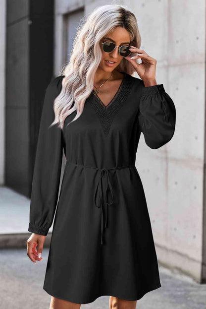 V-Neck Long Sleeve Mini Dress