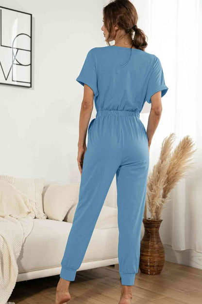 Surplice Neck Tied Short Sleeve Jumpsuit