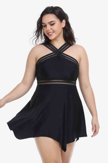 Plus-Size-Set aus Badekleid und Hose mit Taschentuchsaum