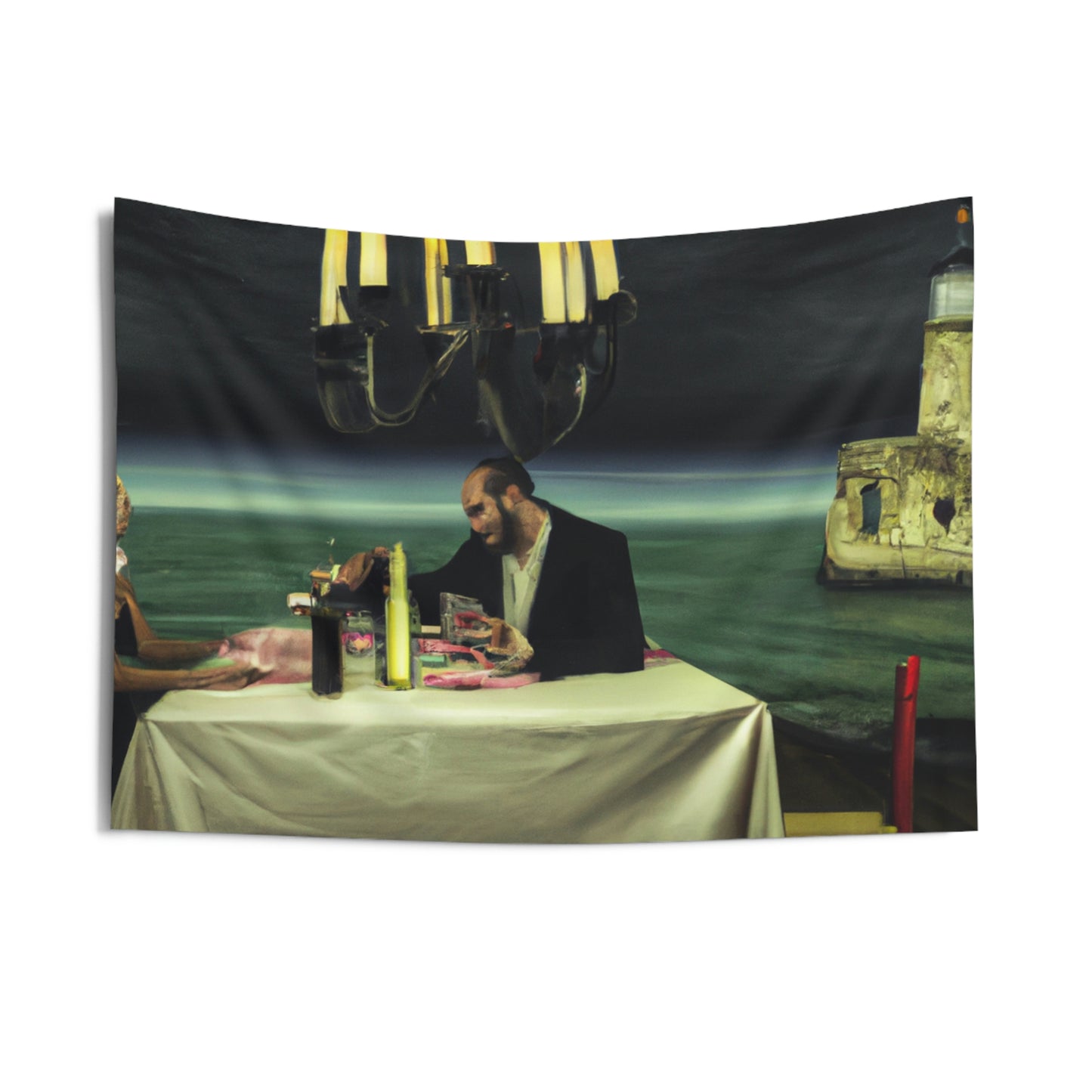 "A Beacon of Romance: An Intimate Candlelit Dinner in a Forgotten Lighthouse" - The Alien Wall Tapestries
