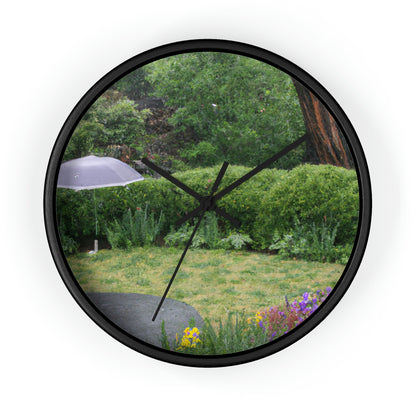 "Rainy Refuges: Uncovering the Fortune of a Garden Under an Umbrella" - The Alien Wall Clock