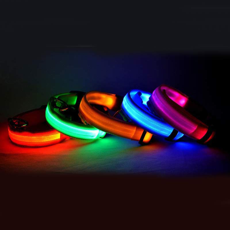 Collar luminoso LED de nailon para perros y mascotas, correa de seguridad nocturna intermitente que brilla en la oscuridad, suministros ajustables para perros y gatos