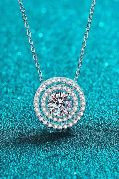 Moissanite Round Pendant Rhodium-Plated Necklace