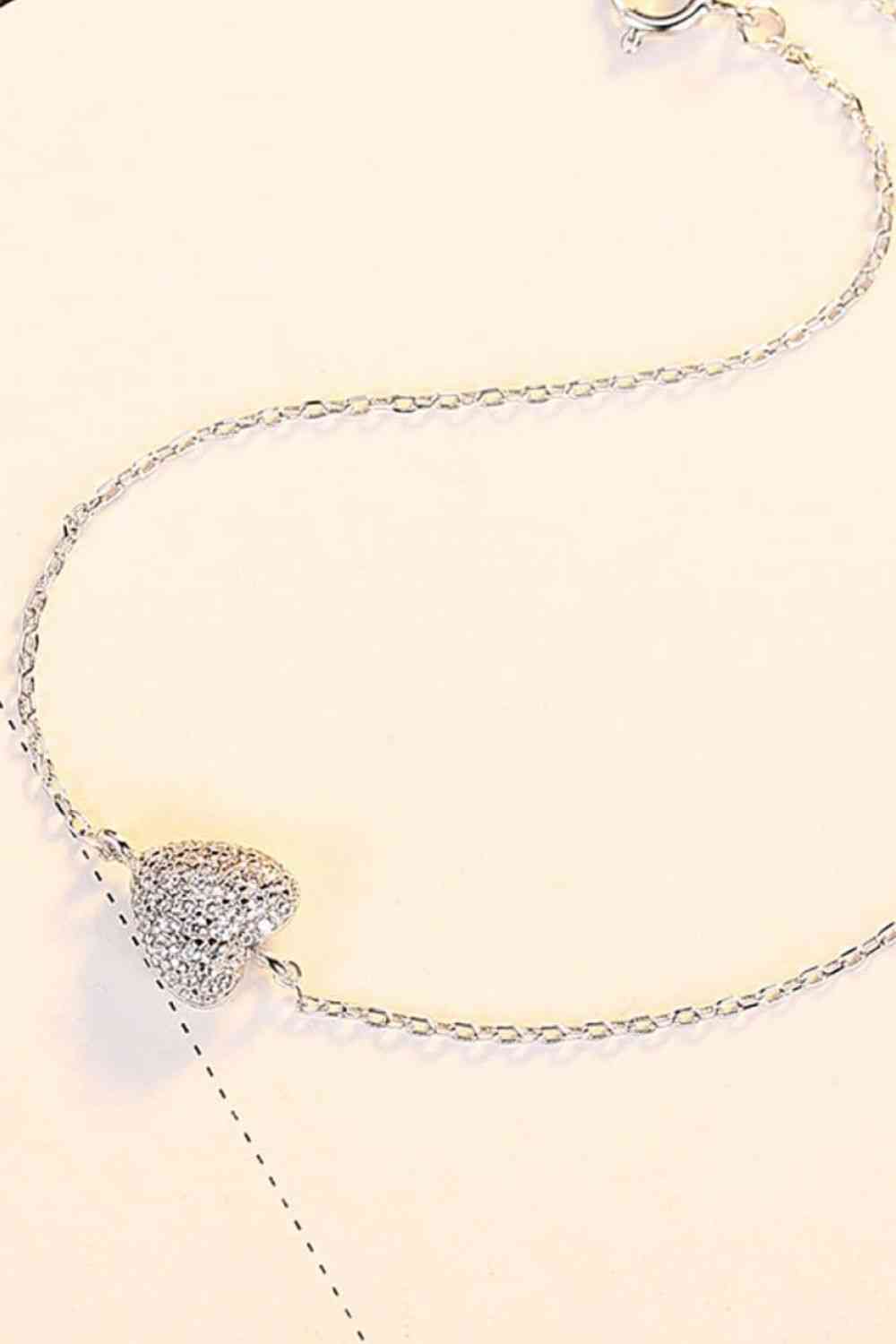 Pulsera de Plata de Ley 925 con Corazón de Circonitas