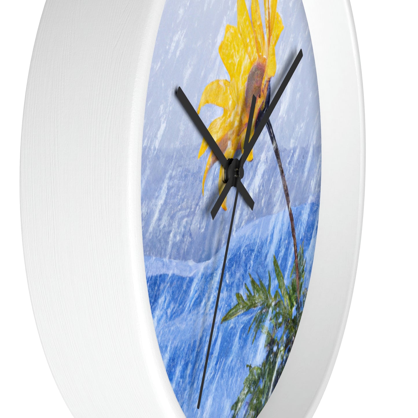 "A Burst of Color in the Glistening White: The Miracle of a Flower Blooms in a Snowstorm" - The Alien Wall Clock