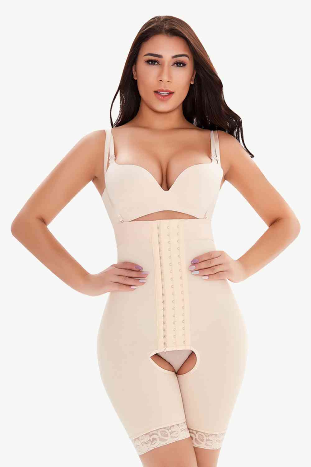 Figurformender Bodysuit mit Häkchen- und Ösenbesatz in voller Größe