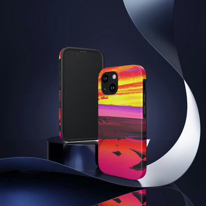 "Vergessener Trost: Die Pracht eines lebendigen Sonnenuntergangs an einem verlassenen Strand" - Die Alien Tough Phone Cases