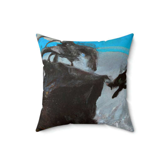 "Clash of Fire and Steel on the Moonlit Cliff" - The Alien Square Pillow