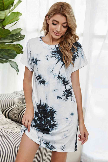 Batik-T-Shirt-Kleid mit Rundhalsausschnitt und Taschen