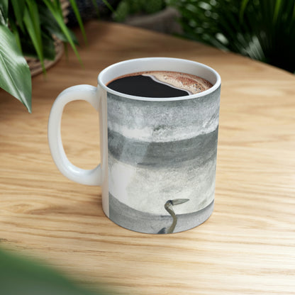 "A Sea of Turmoil: A Heron's Restlessness". - The Alien Ceramic Mug 11 oz