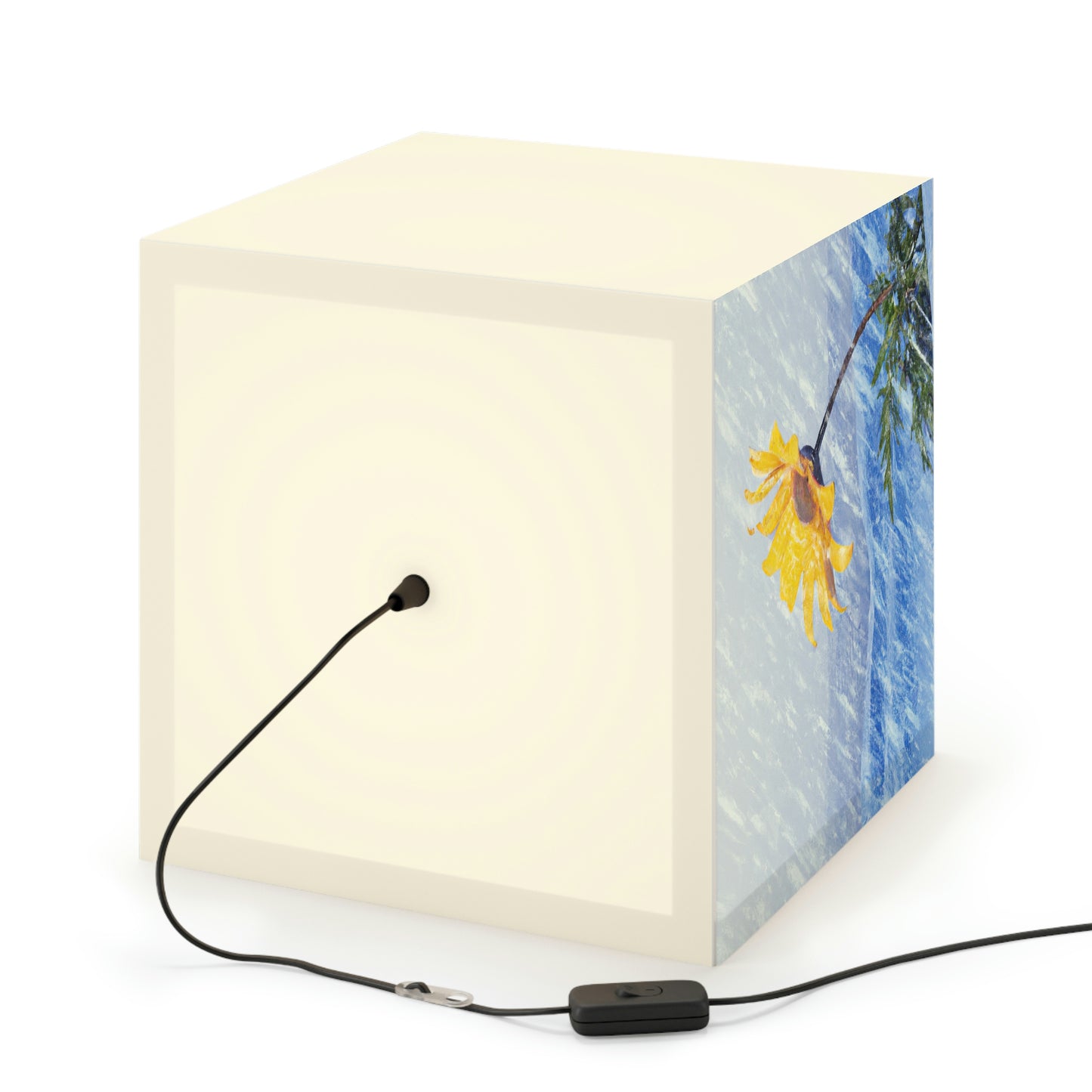 "Eine Farbexplosion im gleißenden Weiß: Das Wunder einer Blume, die in einem Schneesturm erblüht" - Die Alien Light Cube Lampe