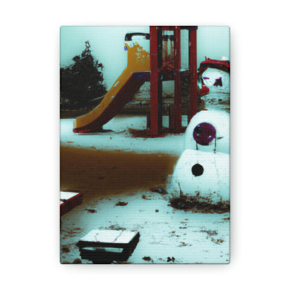 "Melancholischer Schneemann auf einem stillen Spielplatz" - The Alien Canva