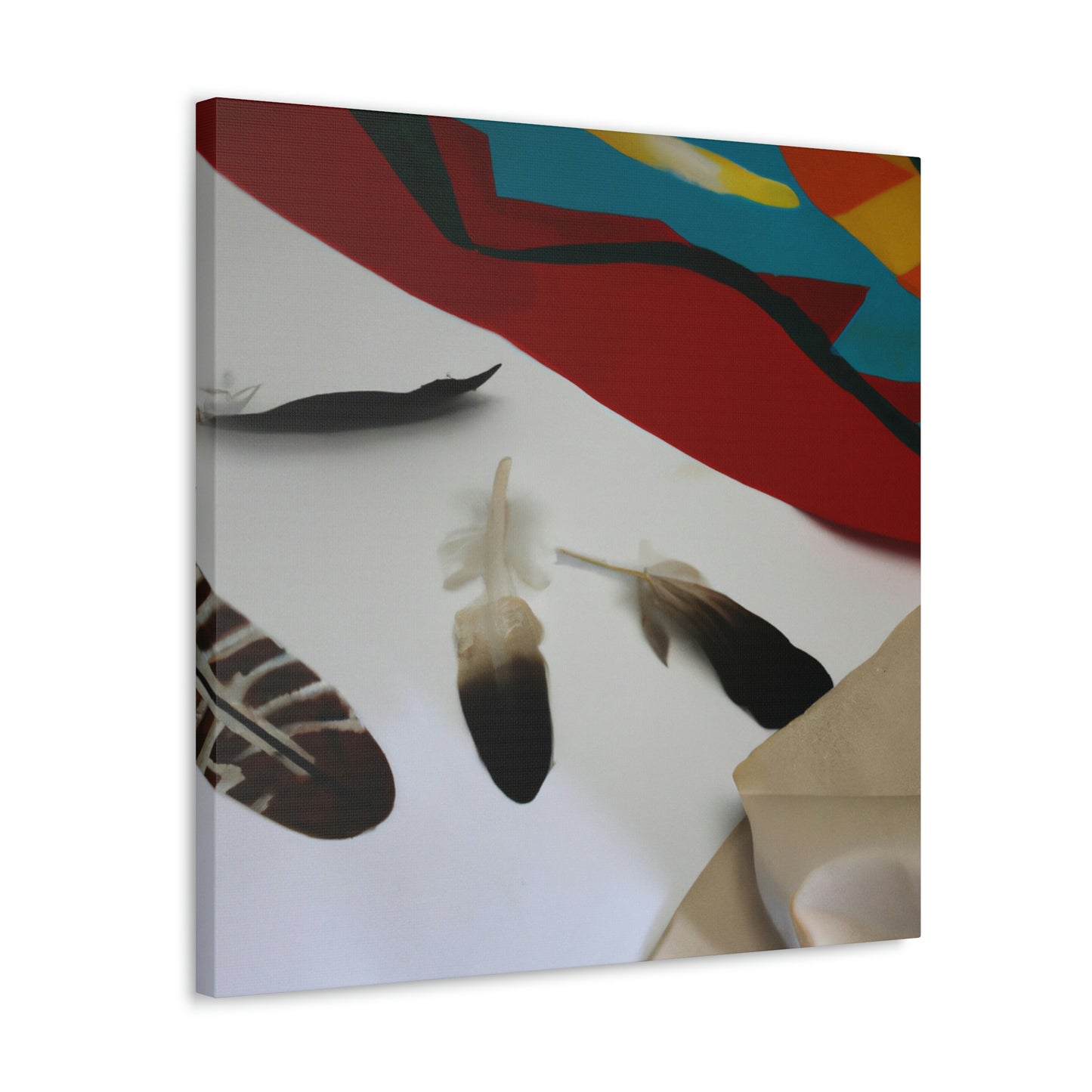 "Feathers and Fabric: A Story Unfolding Through an Unconventional Canvas" - Canvas