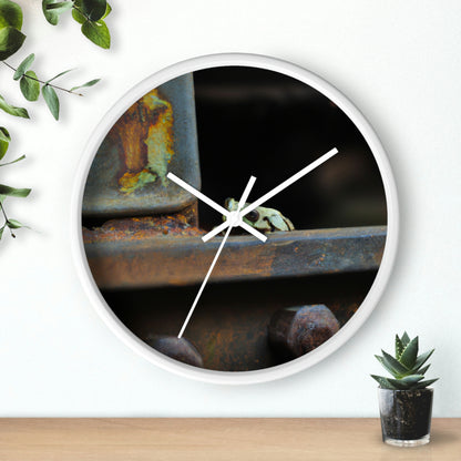 "A Tad Too Far: The Tale of a Train-Stuck Frog." - The Alien Wall Clock